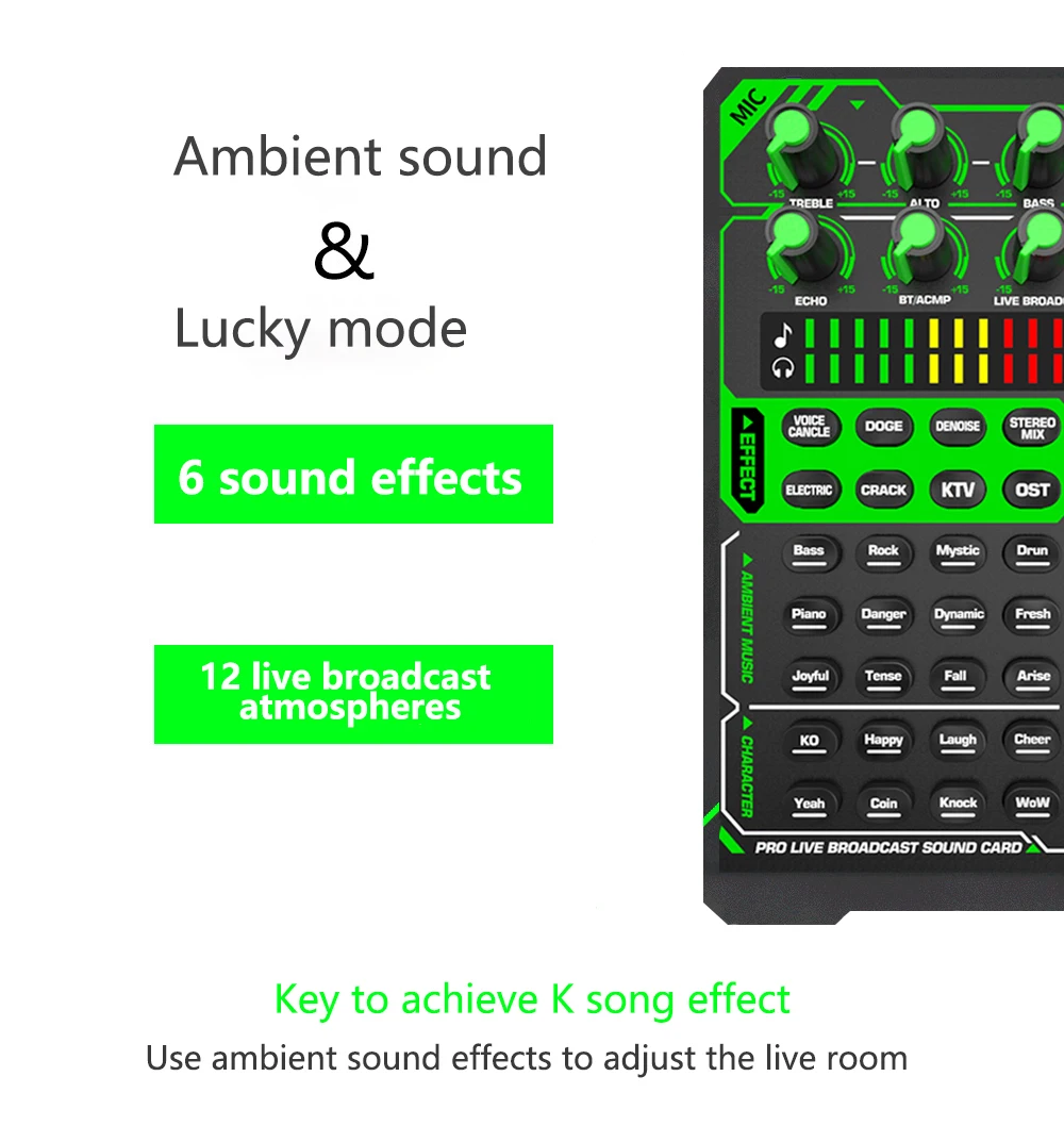 GAX-H11 Audio Mixer BT USB Headset Mic Karaoke Live Broadcast Sound Card Voice Controller for Smart Phone PC recording