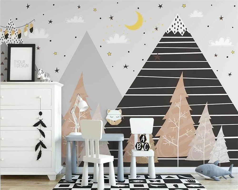 

beibehang Customize new papier peint Nordic hand-painted abstract mountain peak clouds simple children background wallpaper