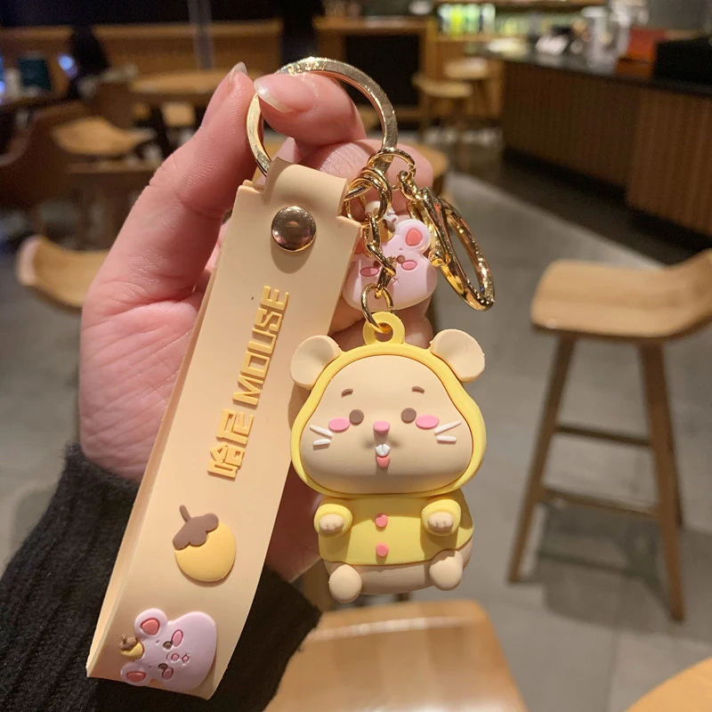 Kawaii PVC Foodie Hoody Chuột Móc Khóa Vàng Hồng Xanh Kim Loại Mặt Dây Chuyền Bé Gái Bé Trai Cặp Đôi Túi Điện Thoại Đồ Trang Trí Đồ Chơi Dây Tặng