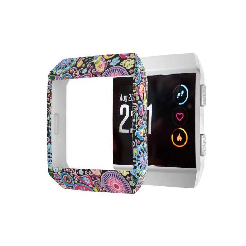 YAYUU سيليكون الأزهار المطبوعة إطار الجلد الغطاء الواقي الحال بالنسبة ل Fitbit الأيونية ساعة ذكية