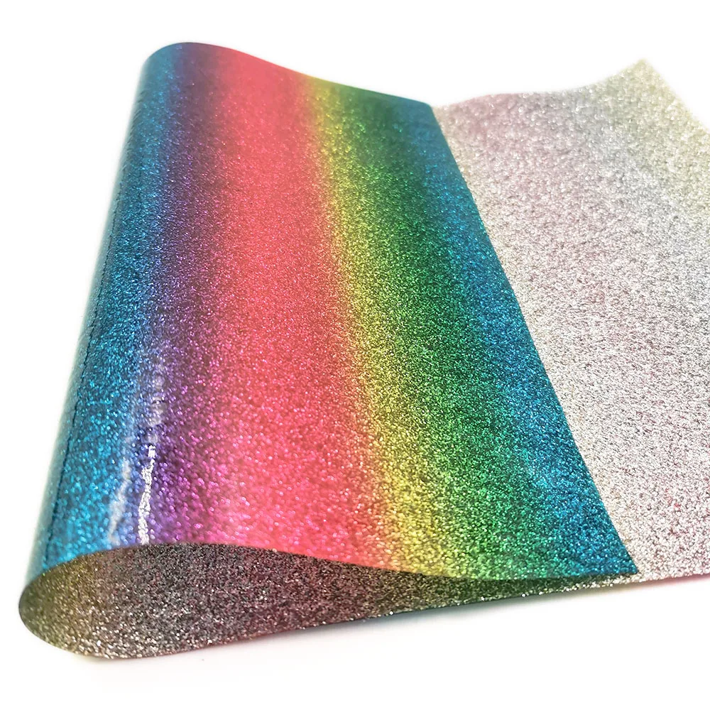 Shiny Rainbow Stripes Printed Fine Glitter Fabric Sparkle Faux Leather Vinyl Craft Sewing Material Making DIY Handmade Bow