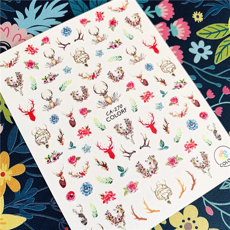 Newest CA sereis CA-7-14 watercolor deer 3d nail art sticker nail decal stamping export japan designs rhinestones  decorations