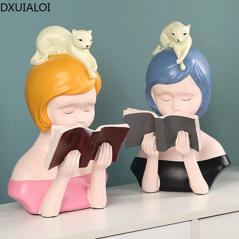 Nordic style resin craft gift reading girl bedroom desktop decoration creative character home decoration accessories modern gift