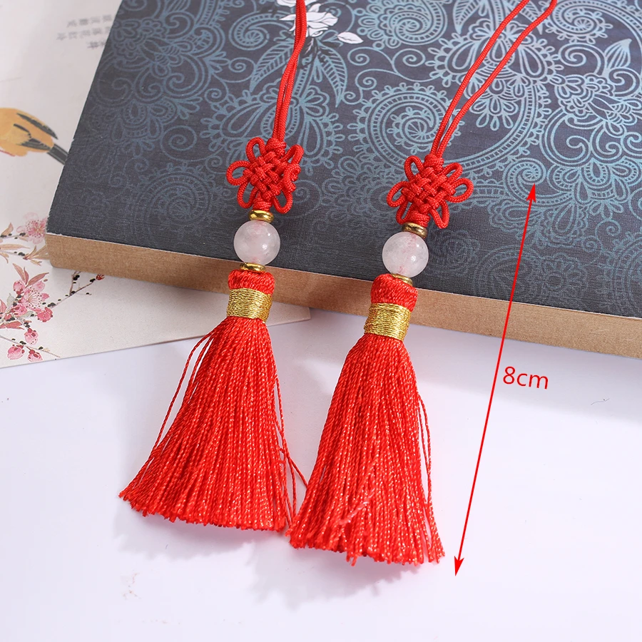 12pcs/lots 8cm Polyester Chinese Knots Tassels Fringe With Beads For Jewelry Crafts Making Fan Pendants Ornaments Accessories