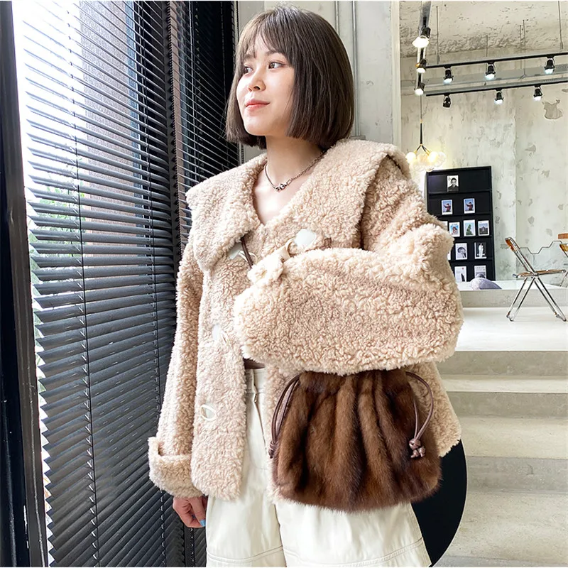 Women\'s Bag Ladies Real Mink Messenger Bag Ladies Fashion should Bag Fluffy Mink Fur Drawstring Fur Bag Bags For Women