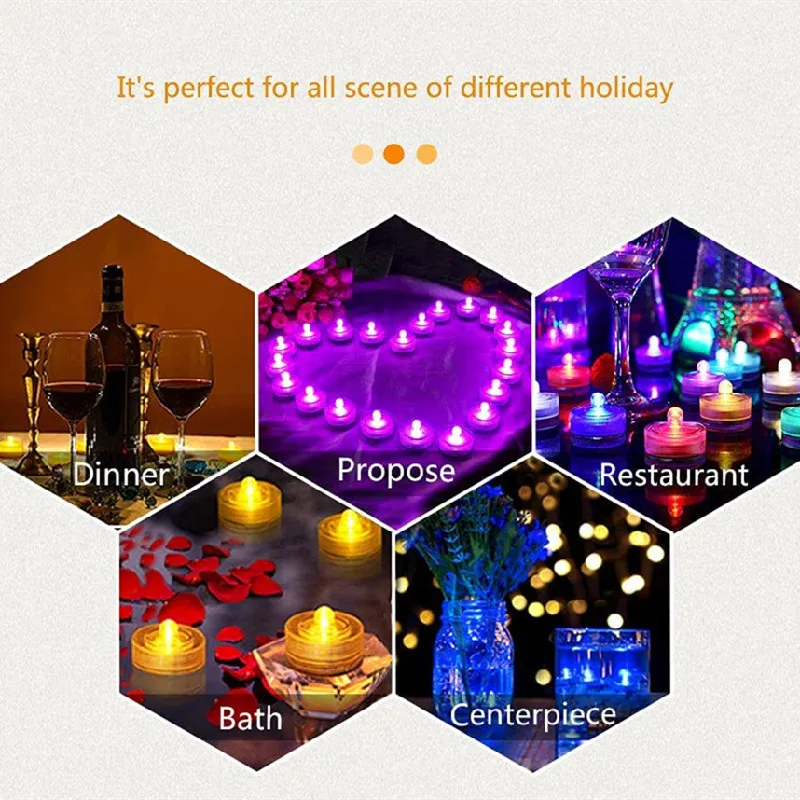 Imagem -06 - Bateria Operado Luzes de Chá Led Submersível Subaquática à Prova Dteágua Tealight Casamento Festa Vaso Floral Led Mesa Luz Peça Central