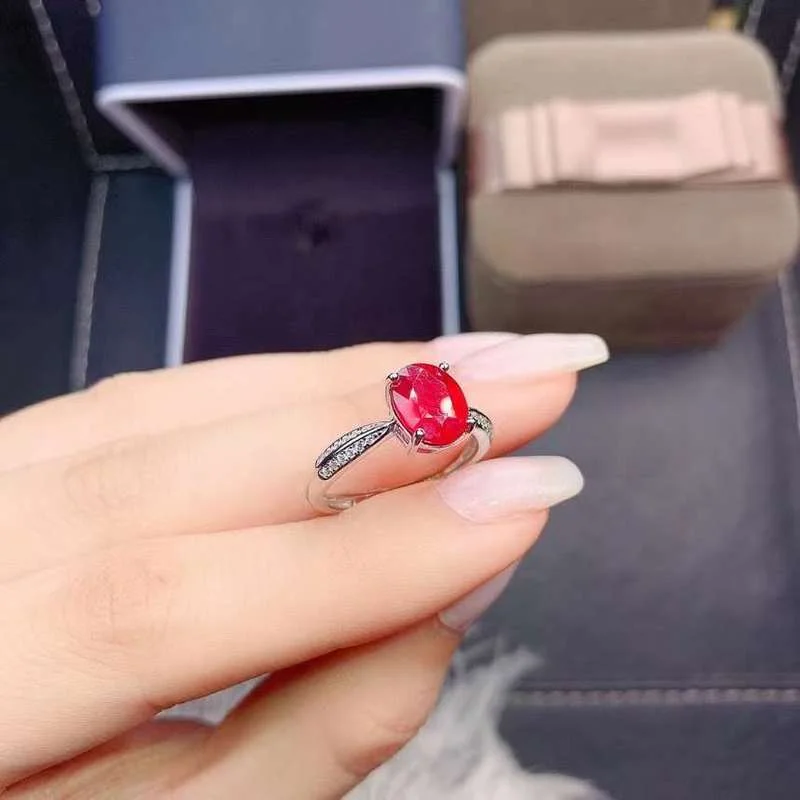 

Jewelry Fashion Ruby Silver Ring for Party 7*9mm Natural Ruby Ring 925 Silver Ruby Jewelry Gift for Woman