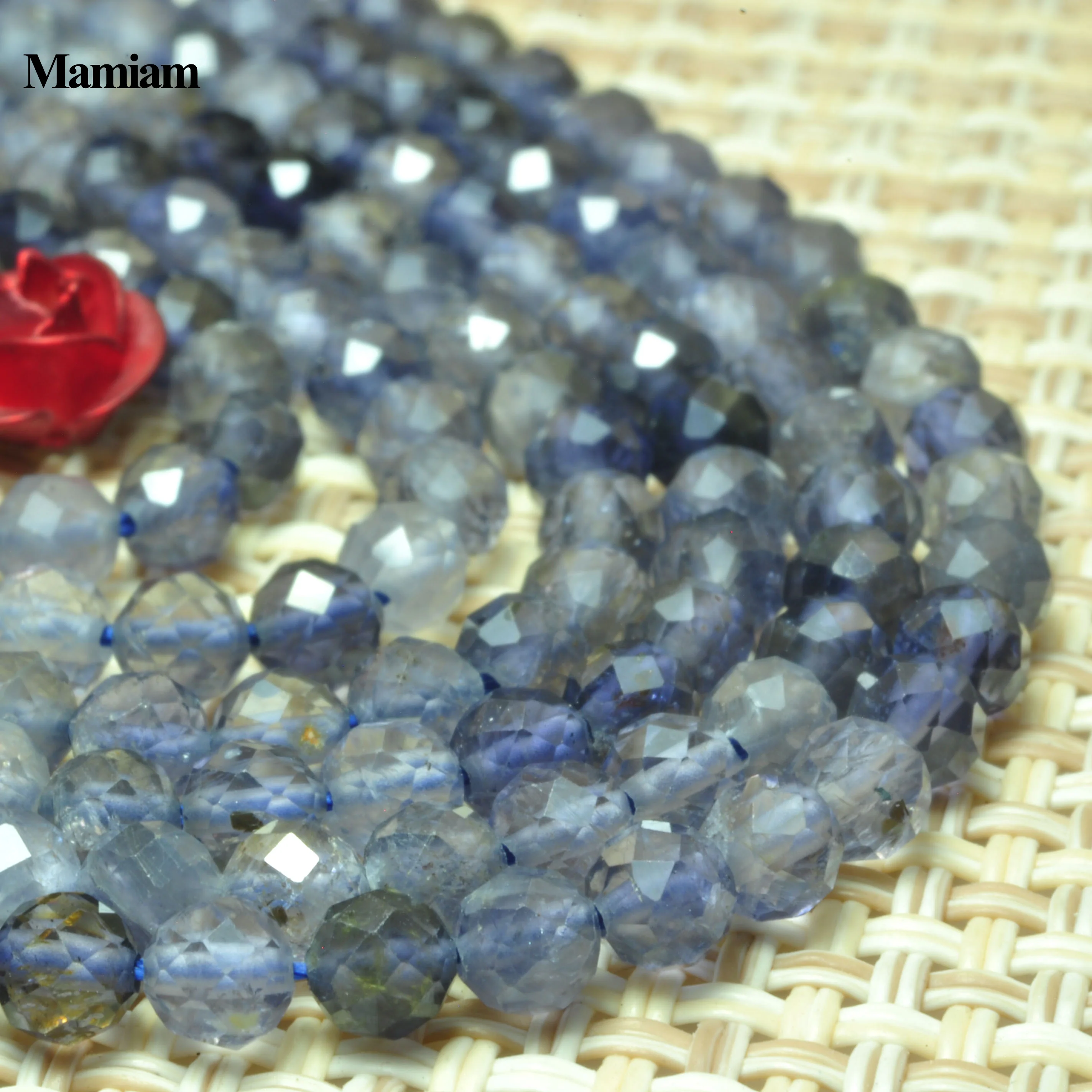 Mamiam Natural Iolite Faceted Round Stone 3mm Smooth Loose Charm Beads Diy Bracelet Necklace Jewelry Making Gemstone Gift Design