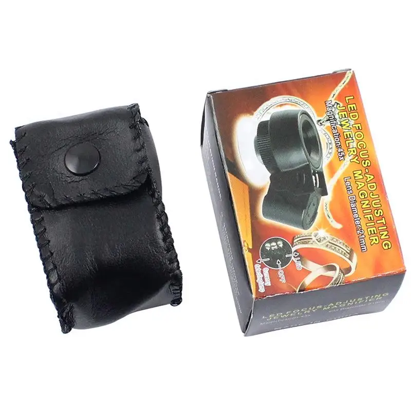 Tragbare 45 Mal mit LED Licht Geld Detektor Lampe Lupe mit Leder Fall