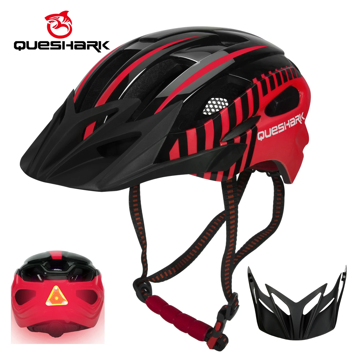 QUESHARK Men Women Ultralight Cycling Helmet Led Taillight MTB Road Bike Bicycle Motorcycle Riding Safely Cap With Sun Visor