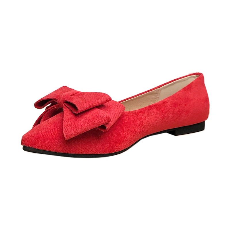 Women Flats with Big Bowknot Red Wedding Shoes Flat Heel Butterfly-knot Soft Sole Small Size 33 34 large size 43 Rose Red Flats