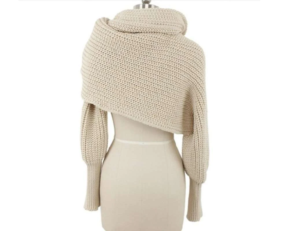 Unisex Winter Women Men Soft Warm Knitted Solid Sweater Scarf With Sleeve Wrap Shawl Scarves 240 x 50cm