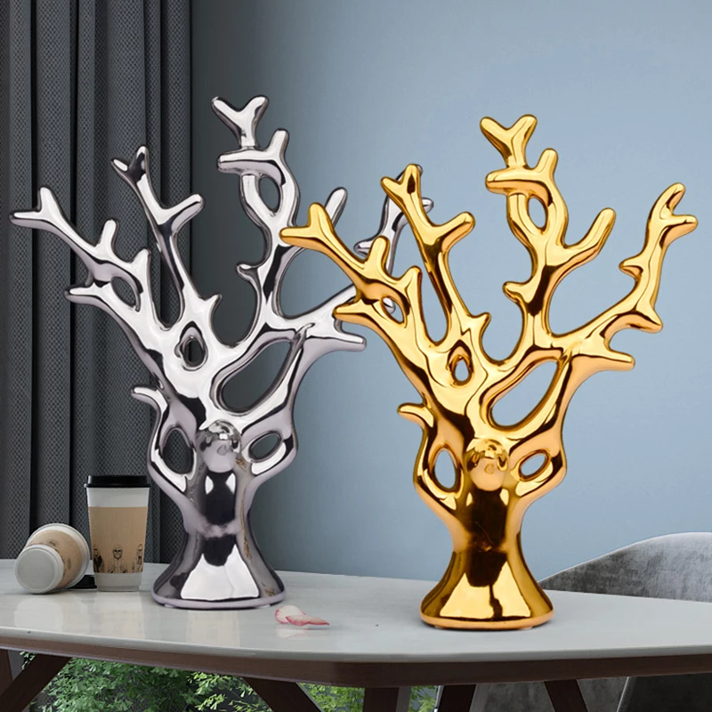 

Electroplating Ceramic Coral Crafts Golden Silver Branches Desktop Ornaments Abstract Art Coral Room Decoration Christmas Gifts