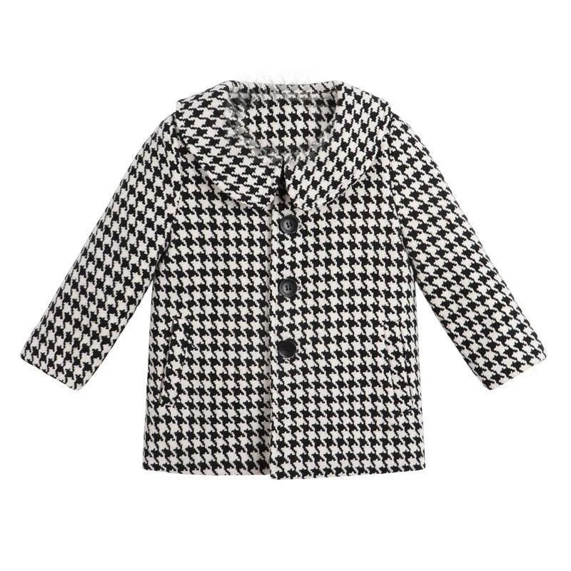 Children's coat autumn winter Ins Korean style mid long girls' Jacket long sleeve Lapel plaid coat houndstooth outwear CT094