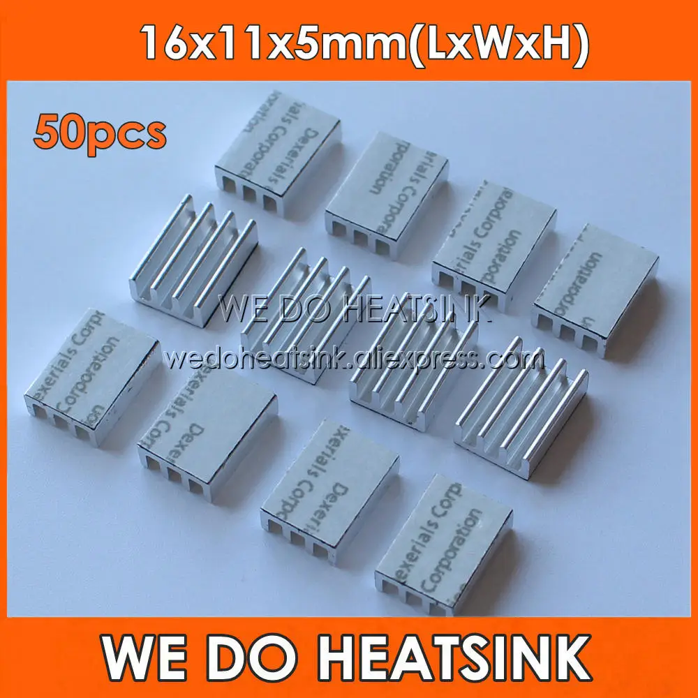 

50pcs 16x11x5mm Extruded CPU Aluminium Heat Sinks With Thermal Conductive Tape Heatsink Power Fans & Cooling