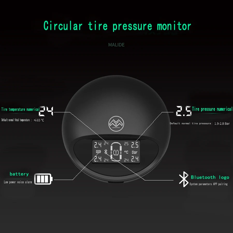 

New Bar/Psi unit tire pressure monitor is a universal external wireless tire pressure and tire temperature detection TPMS