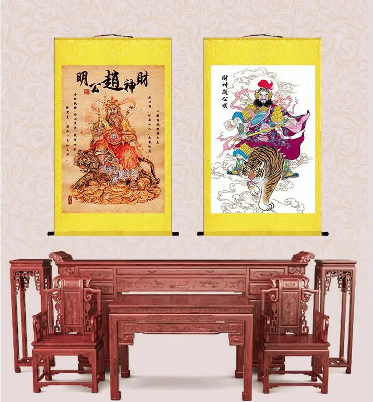 (customized)The portrait of Zhao Gongming, the God of wealth riding a tiger, the living room decorated with ink painting