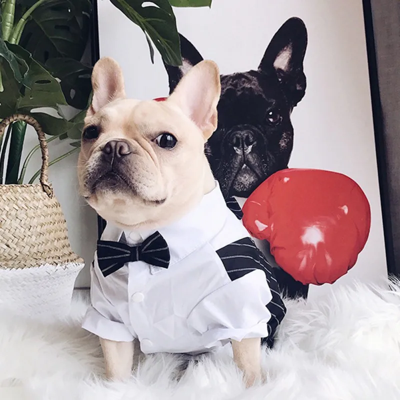 Dog Shirt Pet Small Dog Clothes Stylish Suit Bow Tie Wedding Shirt Costume Formal Tuxedo With Bow Tie Cat Puppy Bulldog Outfits