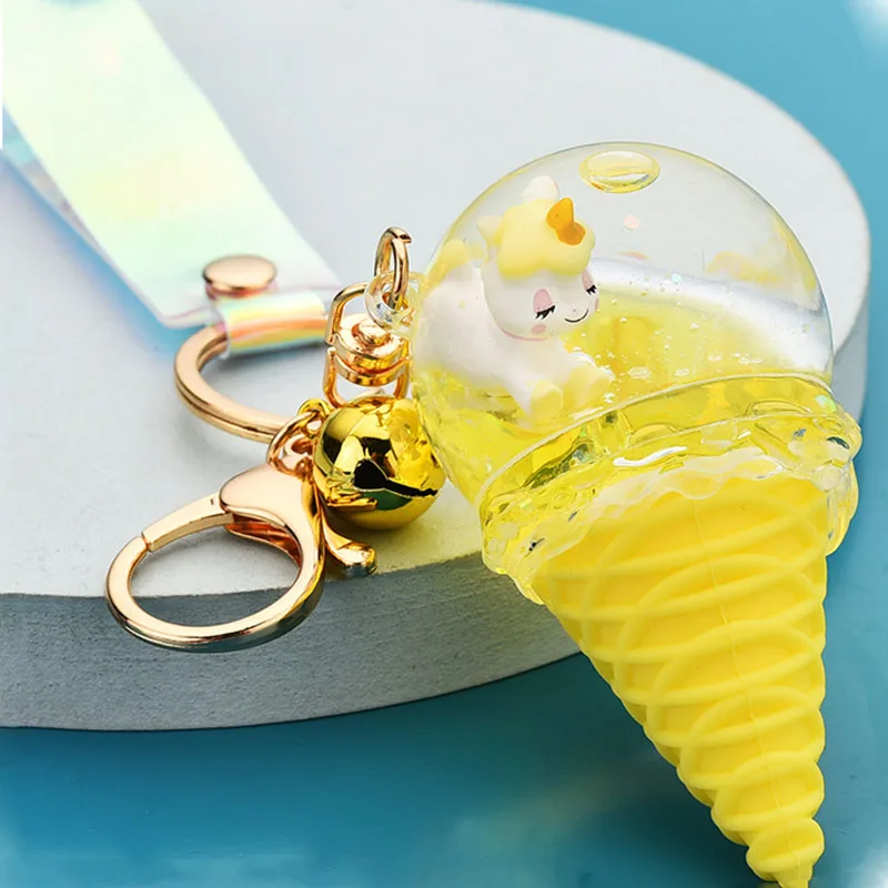 キーホルダー液体ユニコーンアイスクリーム,クリエイティブ,クリスタル
