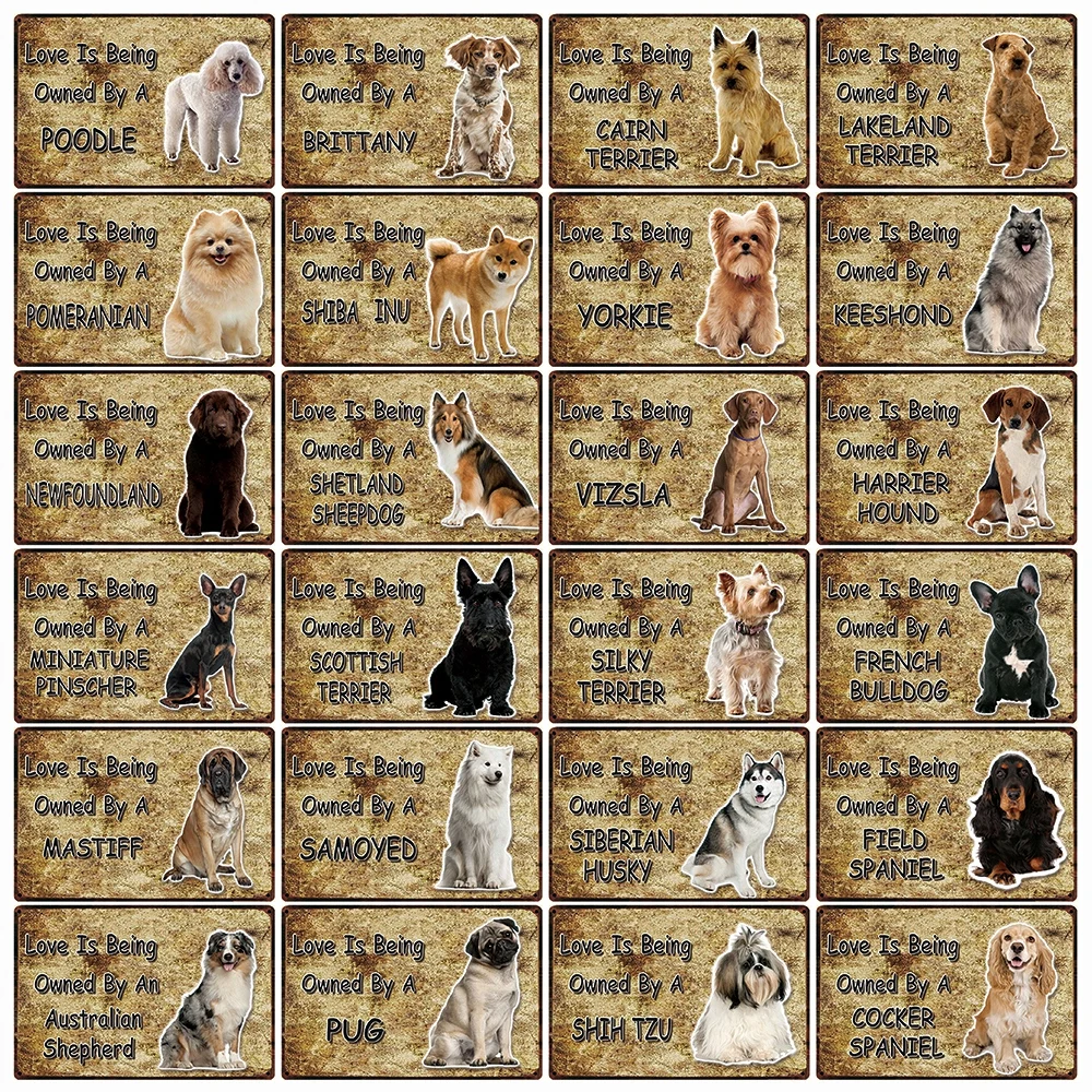 [ Kelly66 ] Dogs Brittany Cocker Spaniel Vizsla Yorkie Shiba Inu Metal Sign Home Decor Bar Wall Art Painting 20*30 CM Size Dy138