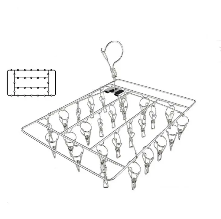 Stainless Steel Socks Racks Reusable High Elastic Force Clips Hangers Square Hanging Clothes Hanger Wear Resistant SN3616