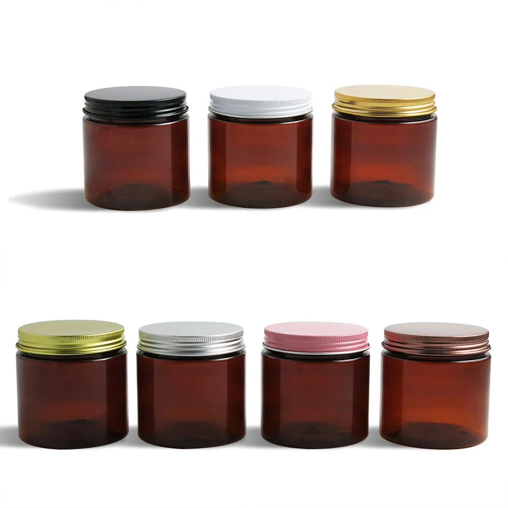 20 x 200ml Empty Amber PET Jars Aluminum Lids 200g Brown Plastic Cosmetic Contaier with seal