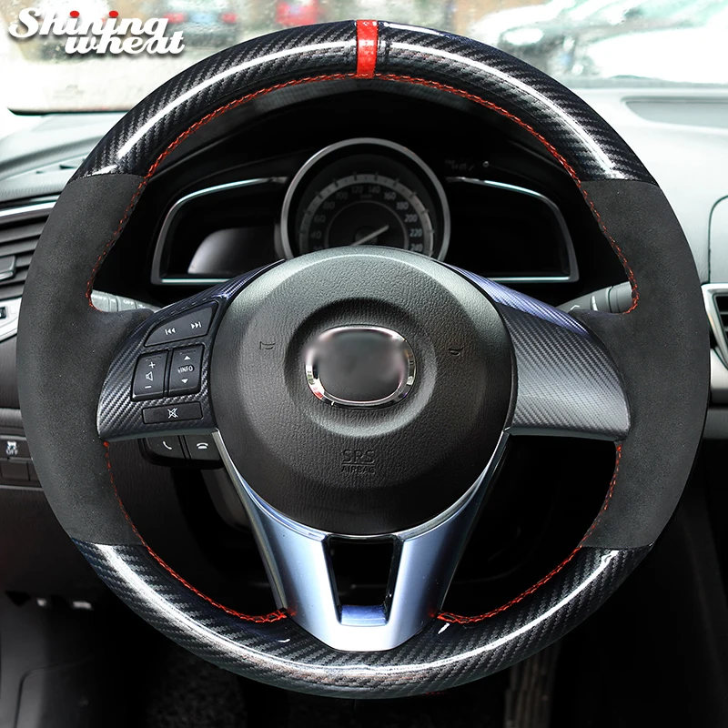 

Shining wheat PU Carbon Fiber Suede Steering Wheel Cover for Mazda 3 Axela Mazda 6 Atenza Mazda 2 CX-3 CX-5 Scion iA 2016