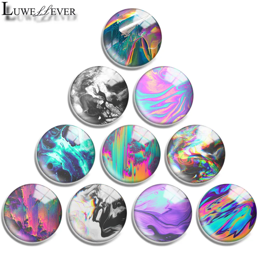 

12mm 16mm 20mm 25mm 30mm 40mm 720 Art Paint Geometry Mix Round Glass Cabochon Jewelry Finding 18mm Snap Button Charm Bracelet