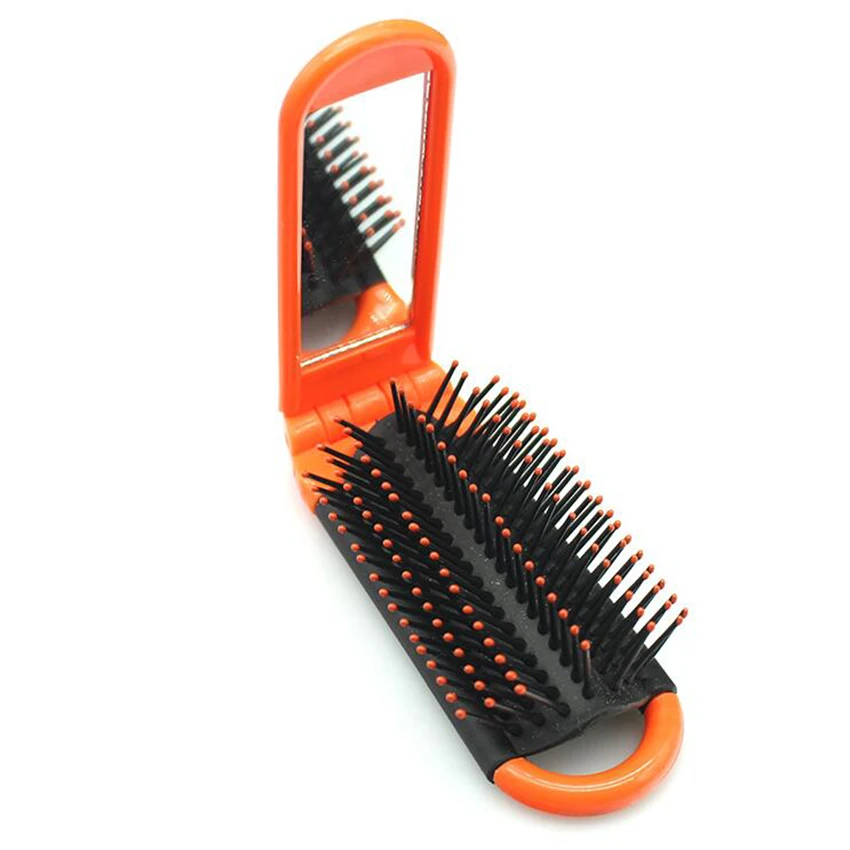 Peine plegable portátil de viaje, peine de masaje creativo con espejo, cepillo de pelo, maquillaje profesional, 1 unidad