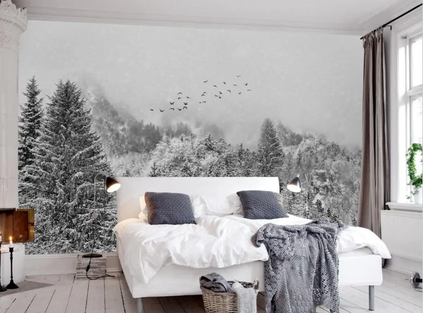 

Custom wallpaper simple black and white flying snow forest background wall mural home decoration forest snow scene 3d wallpaper