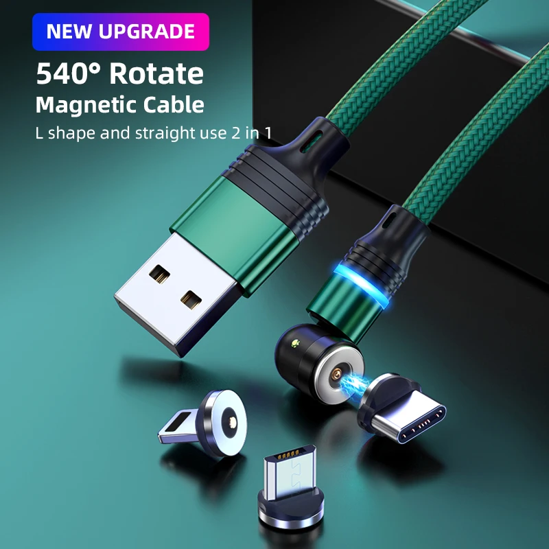 AUFU Magnetic charger usb type c micro usb cable for iPhone phone charging cord For Samsung Xiaomi HuaWei 540 Rotate