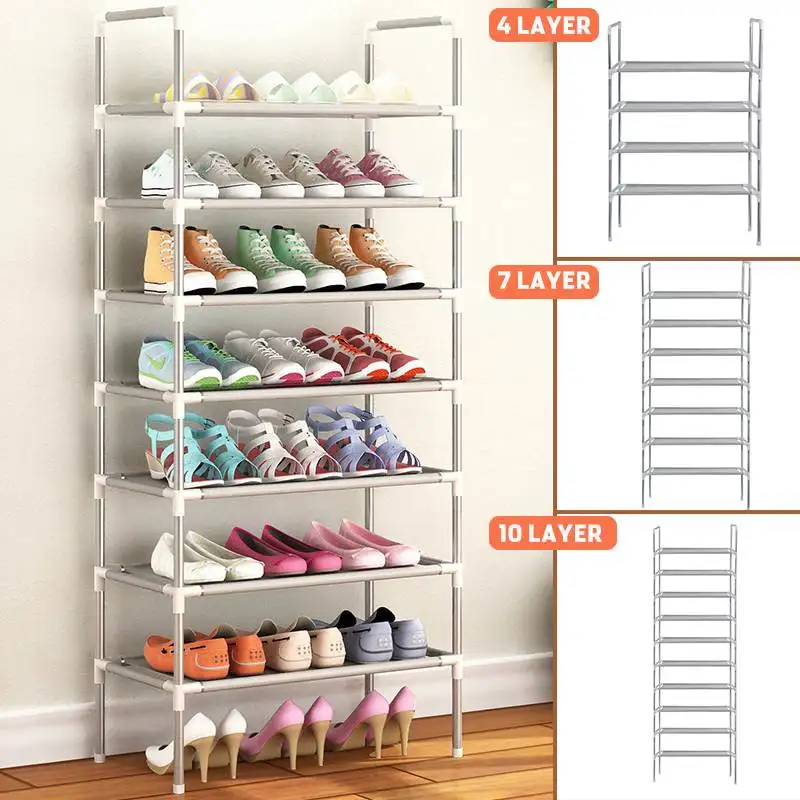 4/7/10 Tiers Shoe Rack Storage Shelf Organizer Cabinet Non-Woven Fabric Stackable Shoe Cabinets Doorway Indoor