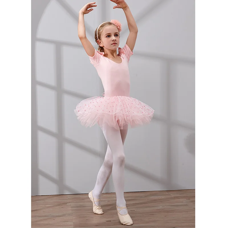 Abito da ballo a maniche corte per ragazze, abbigliamento da ballo carino, abito da balletto per bambini, abito tutù per bambini, gonne da ballo per bambini