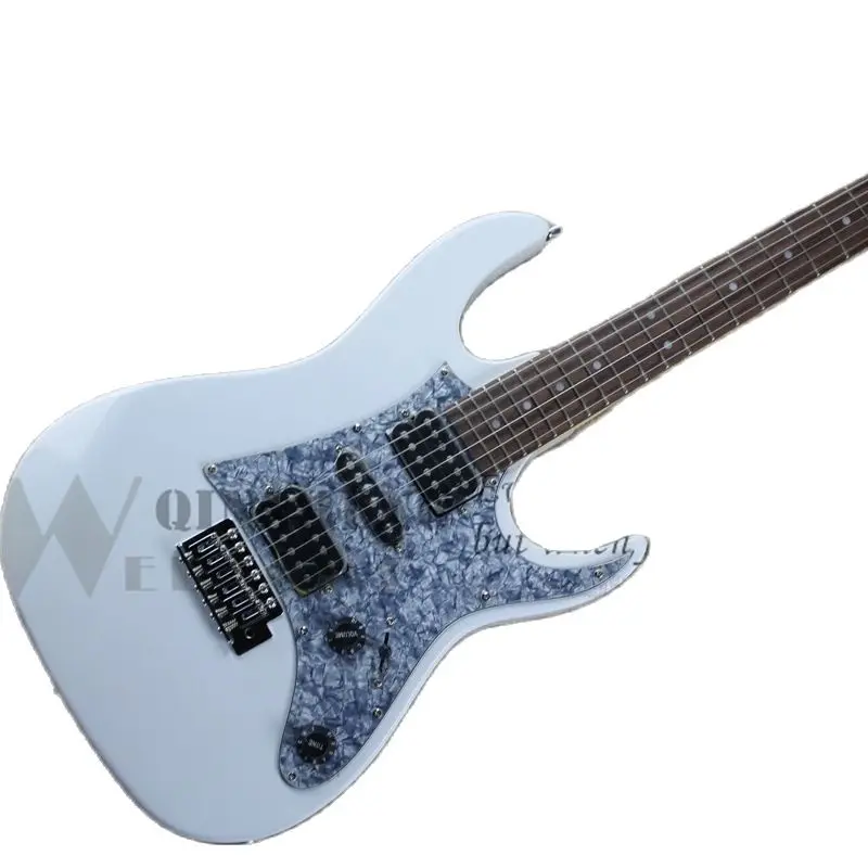 

Factory Custom Electric Guitar RG GIO Guitar White Body Chrome Tremolo Blue Pearl Pickguard HSH Pickups Maple Neck