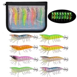 8Pcs 16pcs Luminous 20g Fishing Squid lure Wood Shrimp Jigging lure 3D Eyes Octopus lures Cuttlefish Artificial jig bait hook