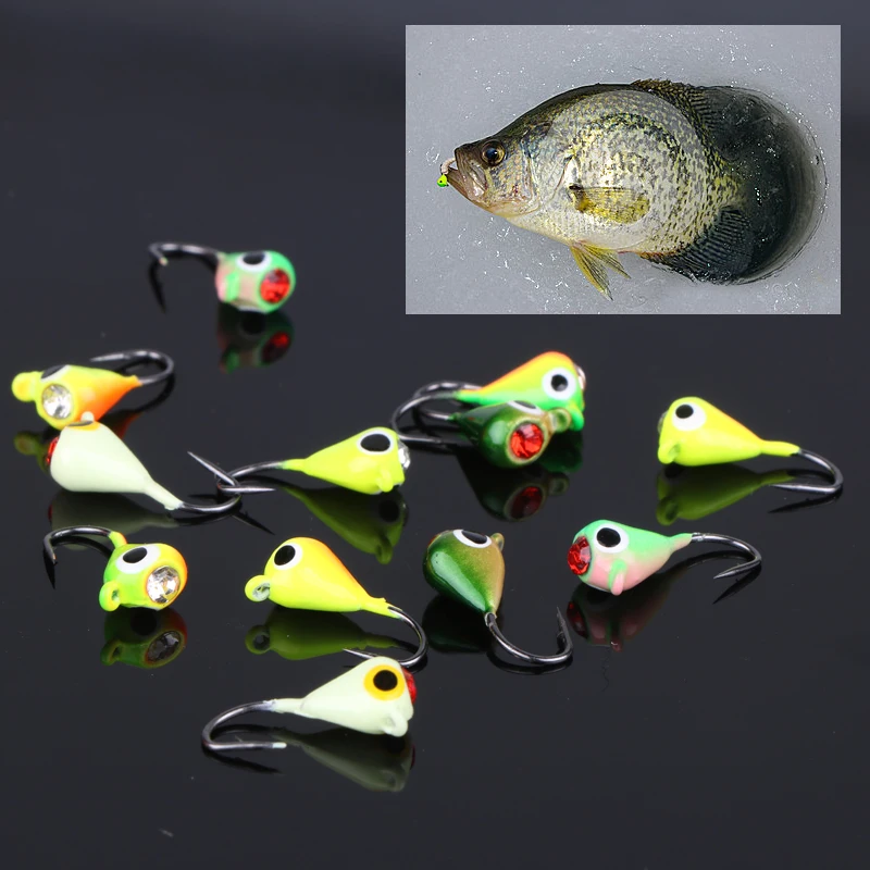 

Goture 12pcs 1g/1.4cm Winter Ice Fishing Lures Jigging Fishing Hook Jig Artificial Bait with Lure Box