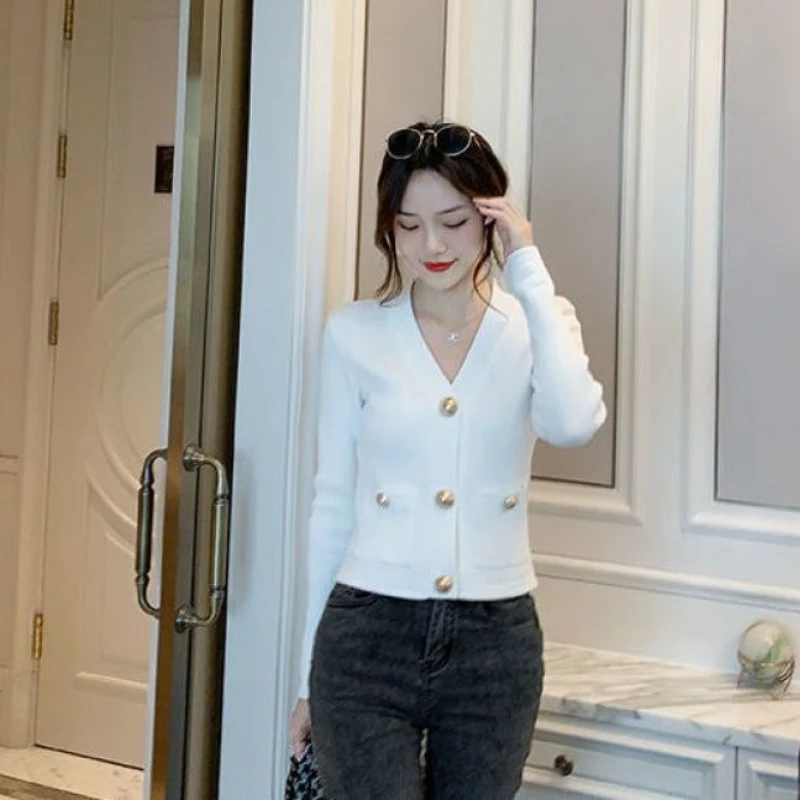 Cardigan Women Spring Comfortable Pure Color Elegant Soft Slim Ulzzang Crops Basic Chic Sweater Fit Fashion Button Stretchy Ins