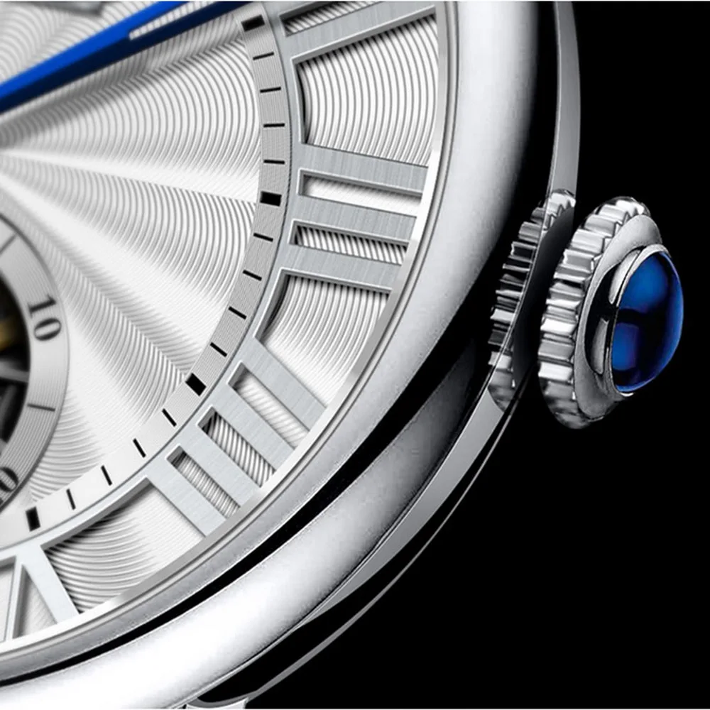 LOBINNI Mens 자동 시계 럭셔리 남성 시계 해골 스위스 방수 기계식 손목 시계 사파이어 로마 비늘