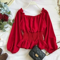 Youth Elegant Blouse Women Chiffon Fashion Blouse Off Shoulder White Shirt Ruffle Puff Sleeve Top Office wear 2022 3