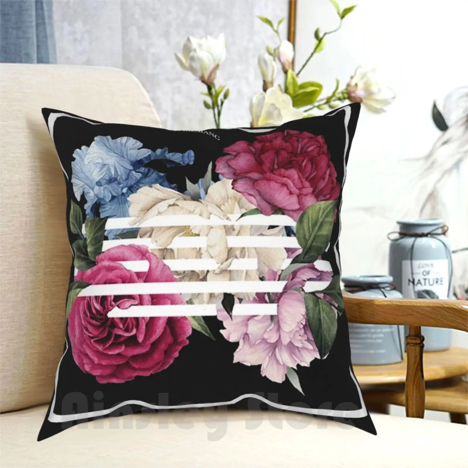 Funda de almohada con logotipo de flores impresas para el hogar, suave, DIY, Vip, flor de carretera, k-pop, música coreana