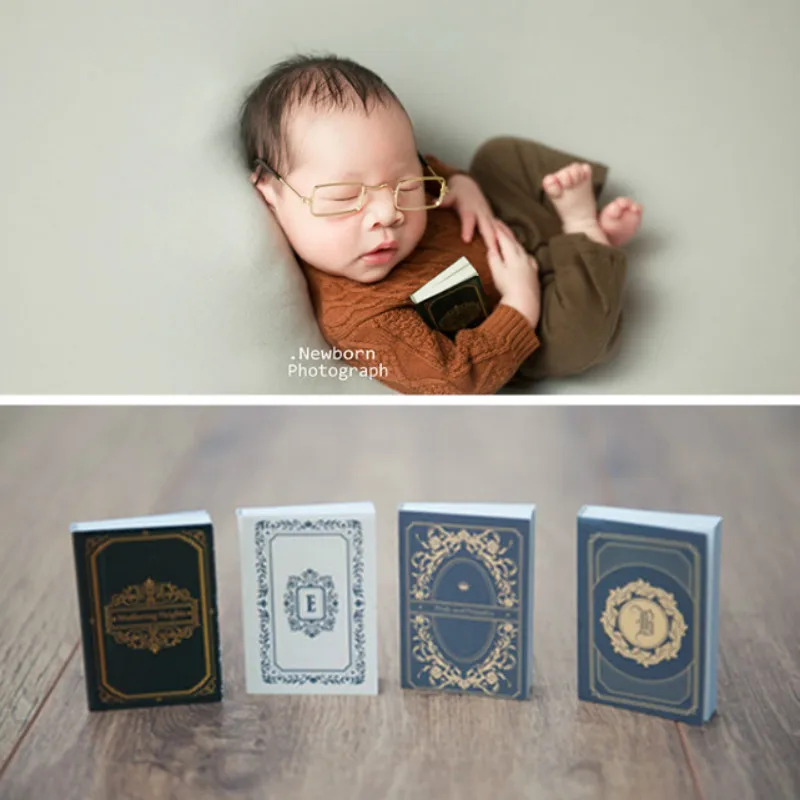 

4 Pcs Newborn Photography Props Retro Mini Books Baby Shoot Accessories Photo Studio Creative Props Infant Photo Decorations