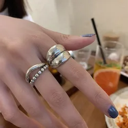 VENTFILLE 925 Silver New Thick Simple Wave Light-shaped Solid Double-layer Rings Trendy Couple Ring Female Gift