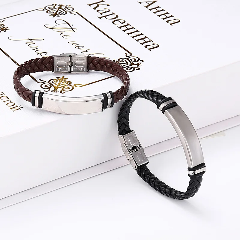 2020 Fashion Bracelet Black Leather Bracelets & Bangles Stainless Steel Bracelets For Women Men Jewelry