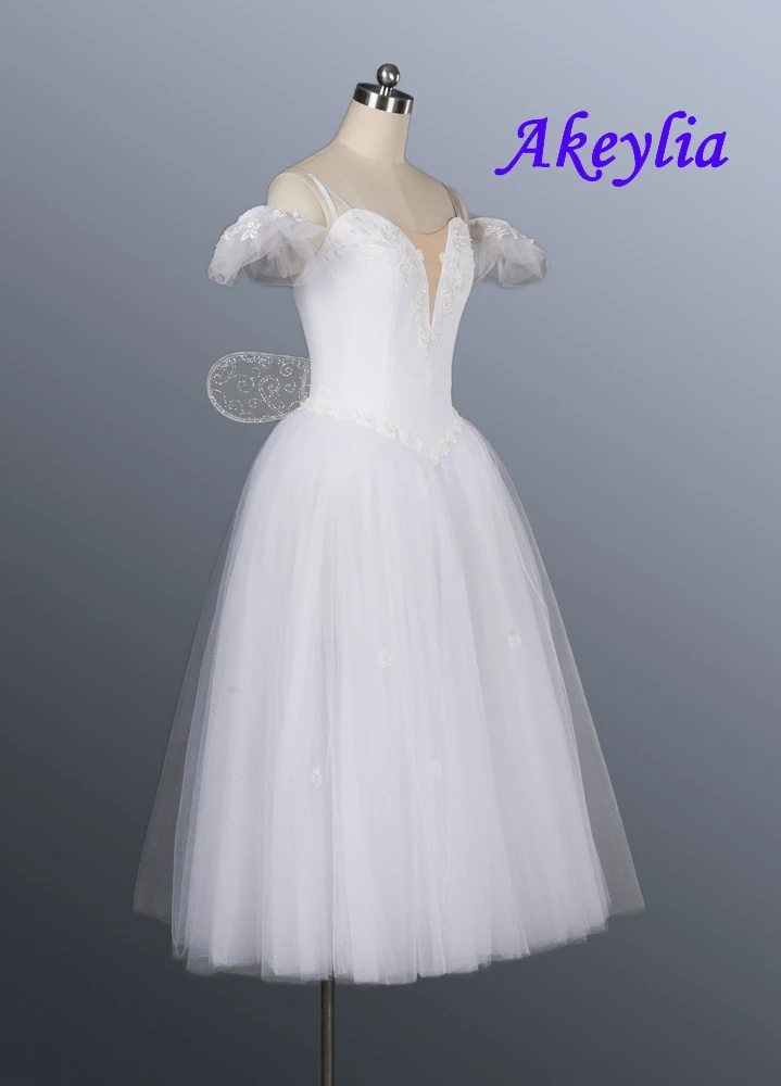 La Sylphide-Robe Tutu de Ballet Romantique pour Femme, Ailes de Ballerine, Blanc Dégradé, Tutu Long Professionnel avec Ailes