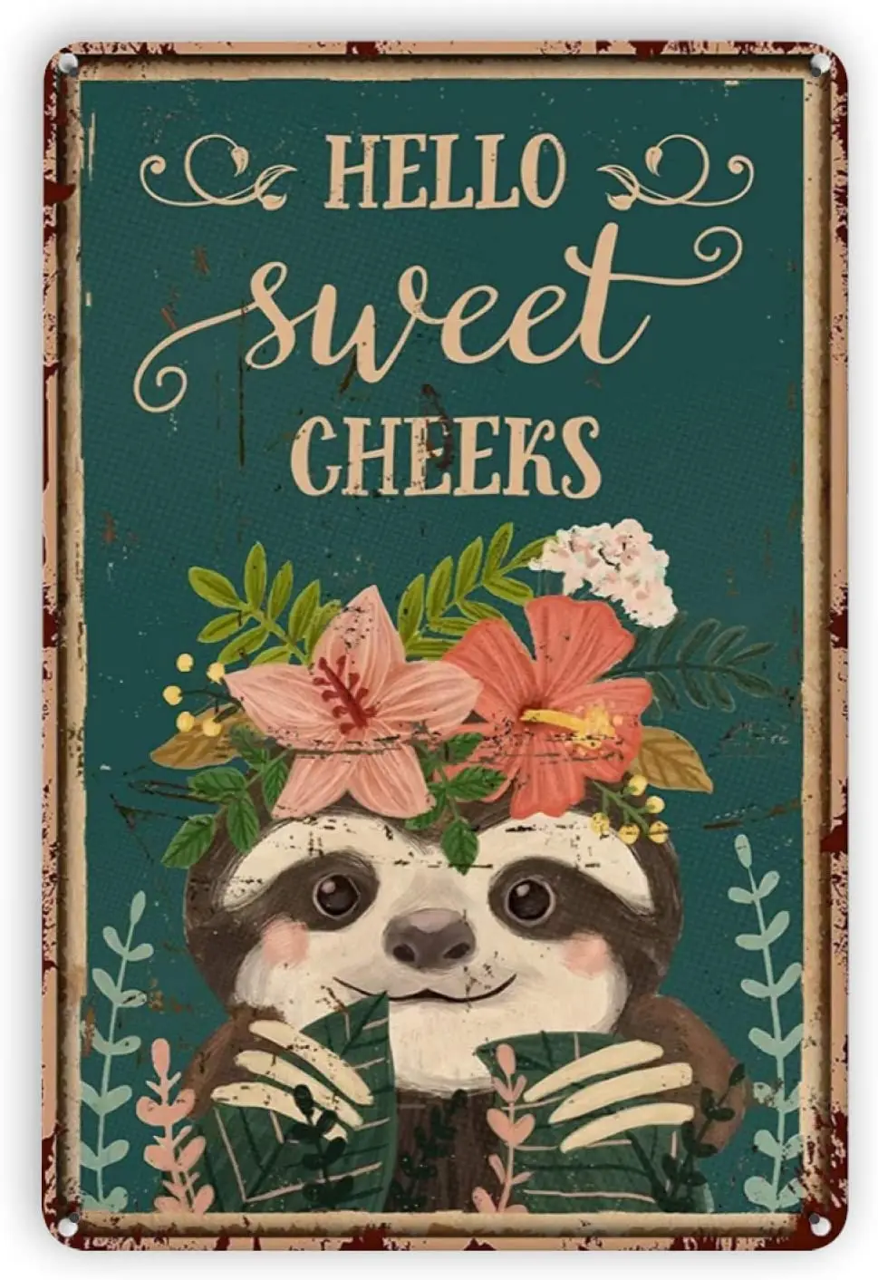 

Ovonetune Vintage Metal Tin Signs, Hello Sweet Cheeks Sloth Retro Art Tin Sign Decorations Plaque fo Bars Club Cafe Home Kitchen