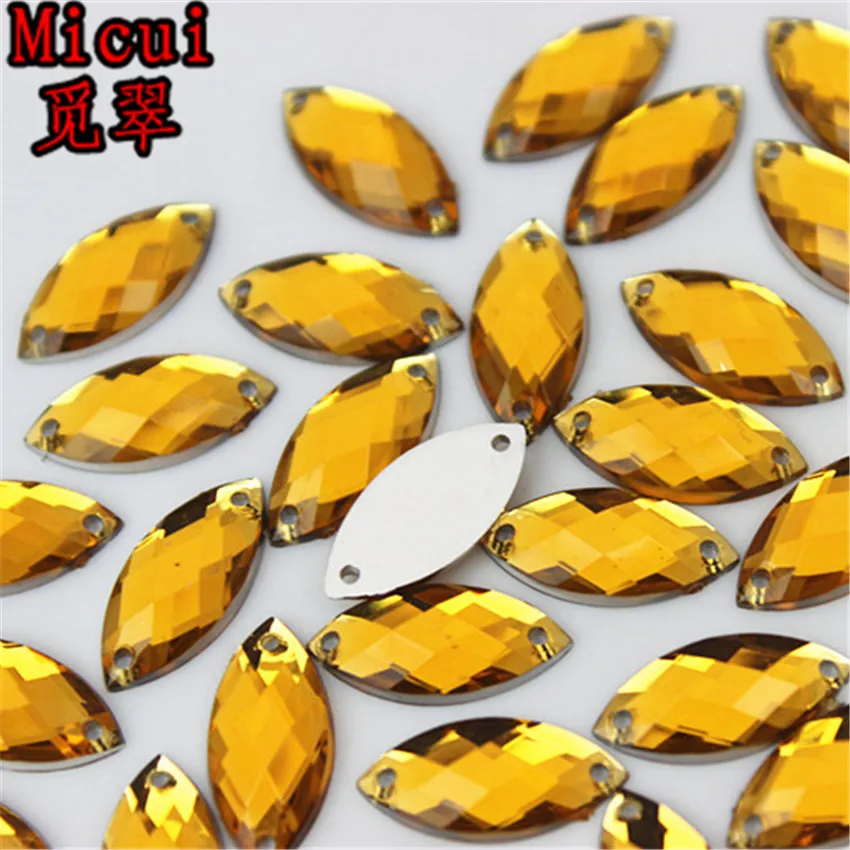 Micui 100PCS 6*12mm Sewing Crystal AB Flatback Acrylic Rhinestones Sew On Crystals Stones Horse Eye For DIY Clothes Crafts MC768