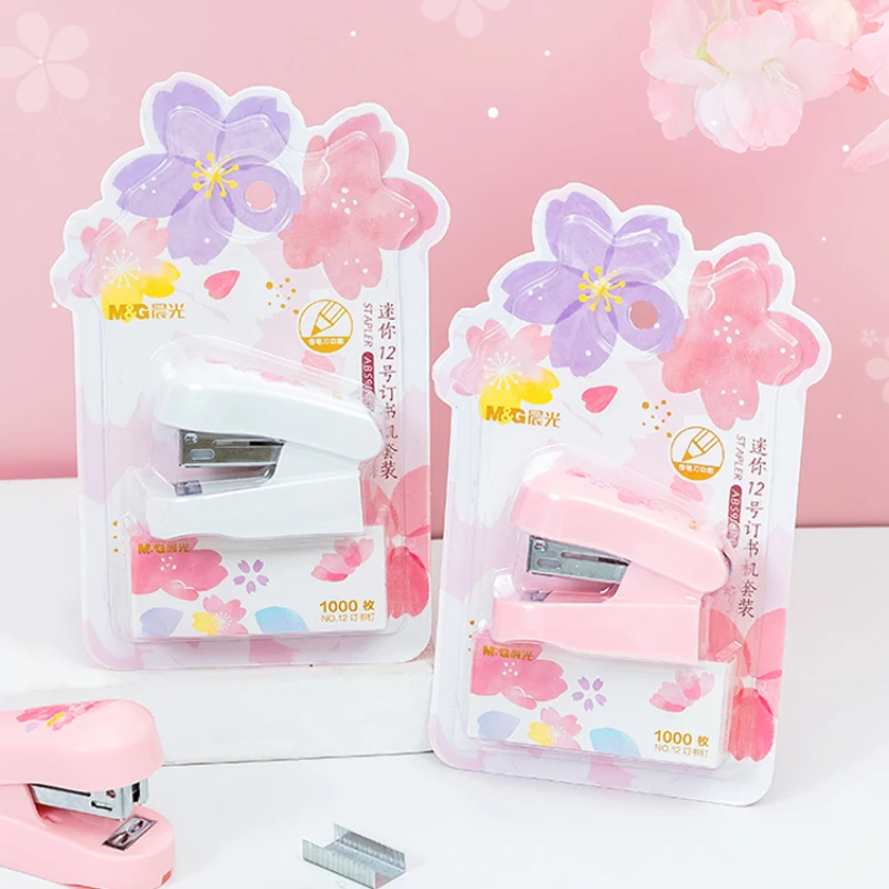 Kawaii mini cherry blossom stapler small fresh and portable hand-held test paper data sorting small labor-saving stapler set