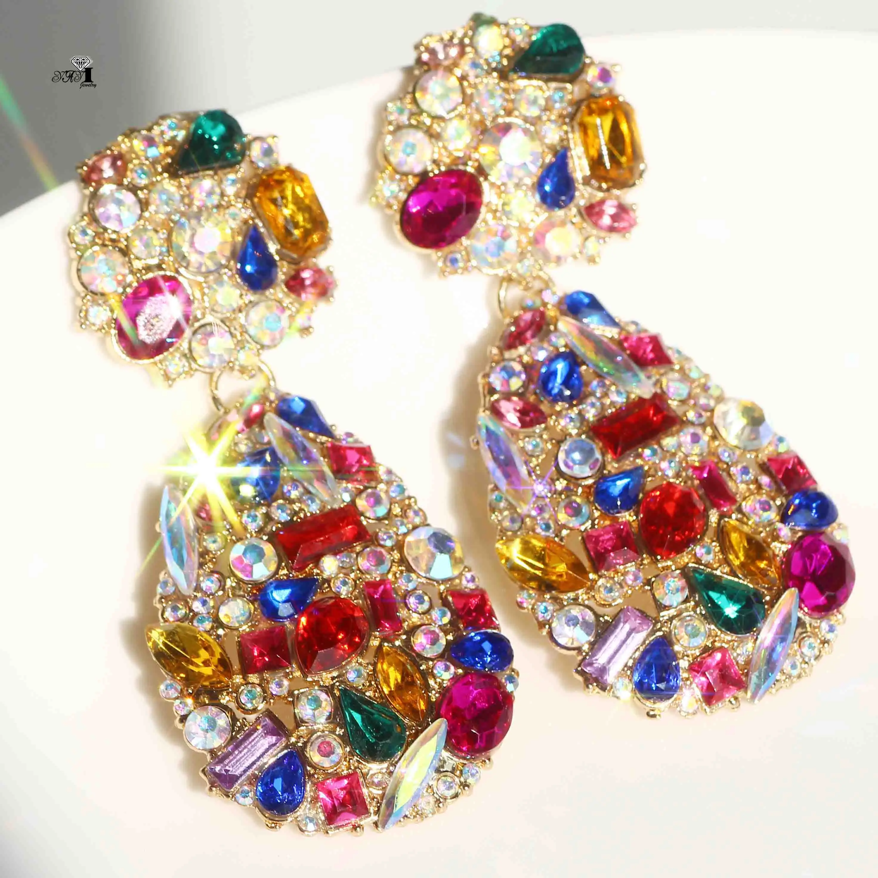 

YaYi Jewelry Fashion Multi-Color Glass Dangle Crystal Women Ancient Gold Color Wear ear Band Tassel Couples Wedding Earrings