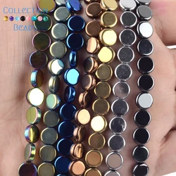 6/8/10mm Natural Stone Colorful Hematite Flat Round Spacer Loose Beads For Diy Jewelry Making Bracelet Accessories 15''