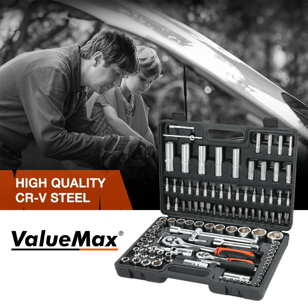 ValueMax 108PC Hand Tool Sets Car Repair Tool Kit Set Workshop Mechanical Tools Box for Home Socket Wrench Set Screwdriver Kit